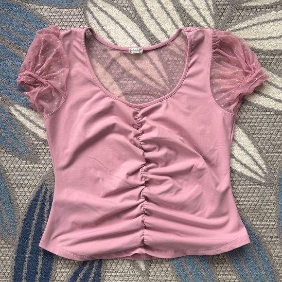 Free People Intimately Blush Up Polka Dot Lace Ruched Blouse Size XL Mauve Pink - Picture 1 of 5